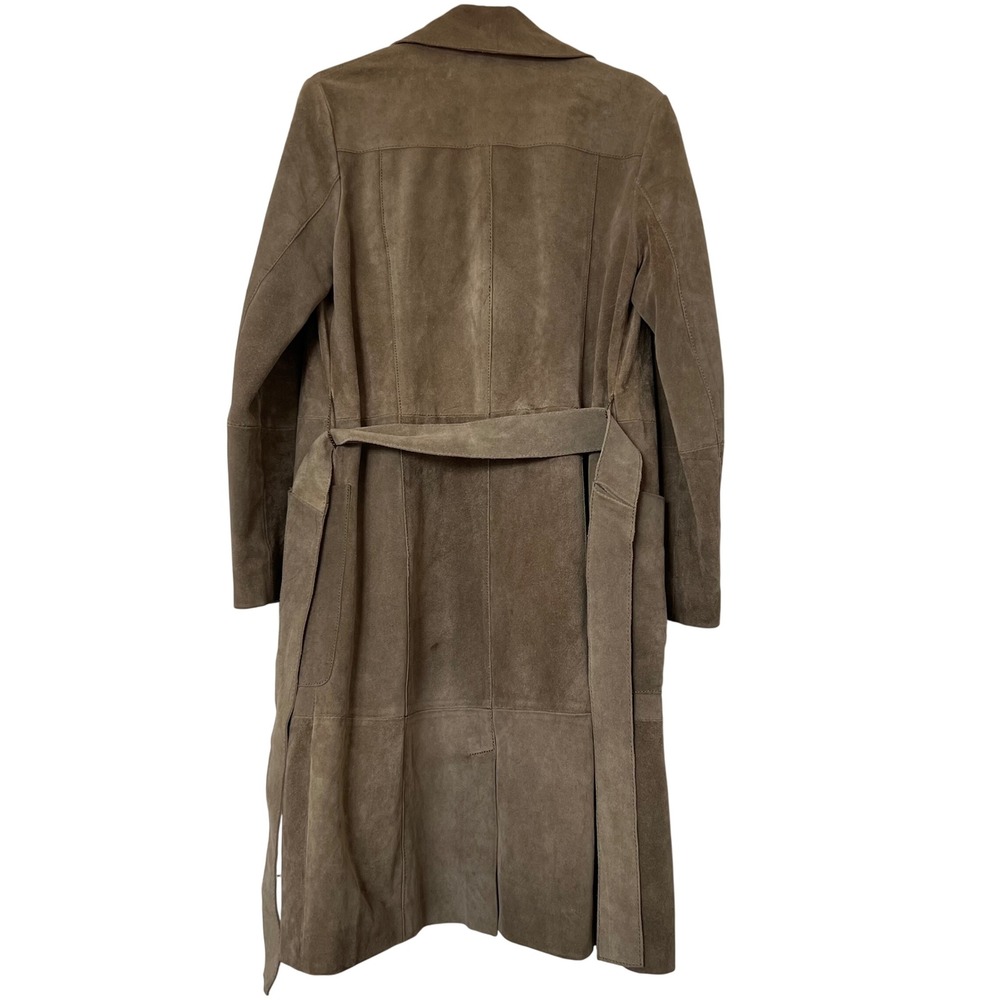 MNG Mango Genuine Leather Suede Trench Coat Belted‎ Taupe Double Breasted - Picture 5 of 16